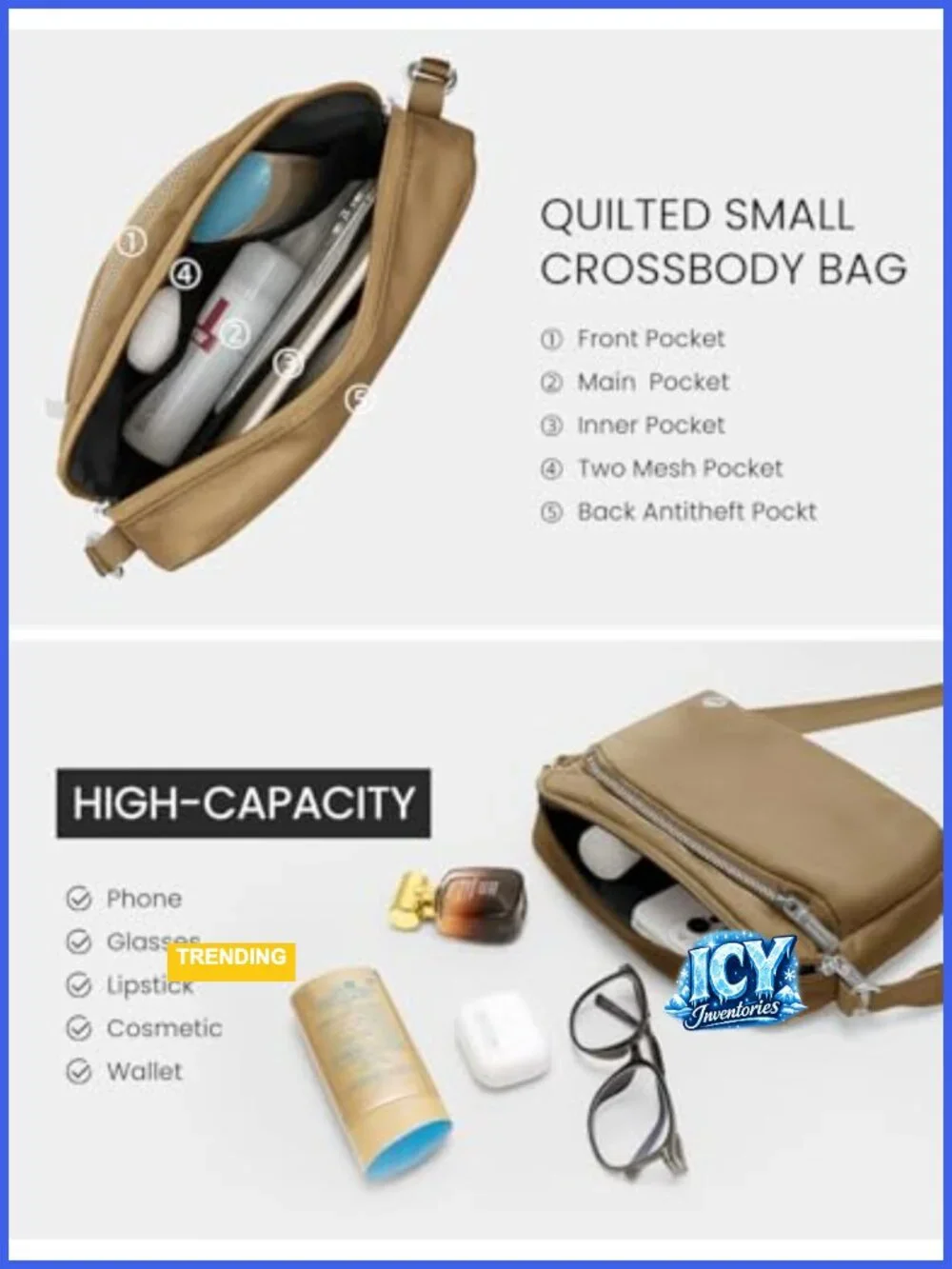 Compact Anti-Theft Nylon Crossbody Bag with Adjustable Strap